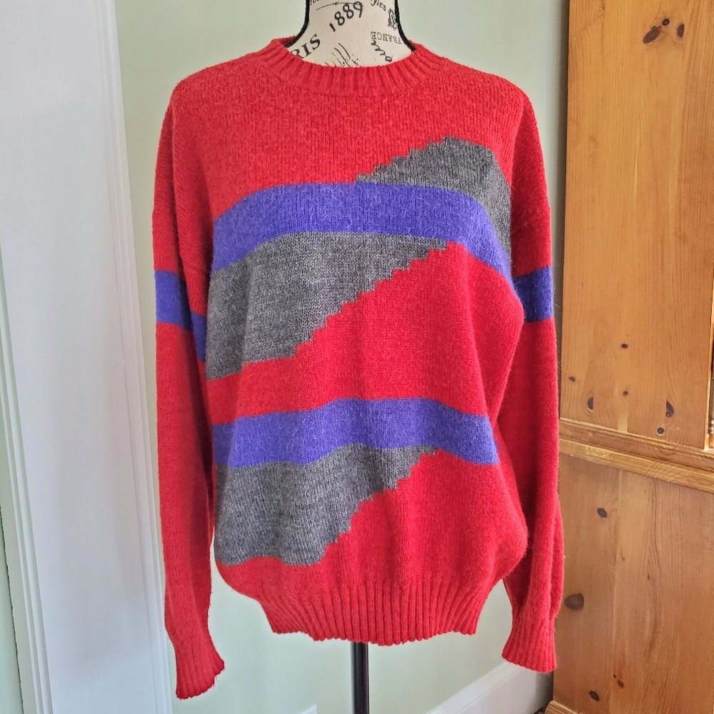 Vintage Peruvian Alpaca Wool Pullover Sweater 80s Colorblock